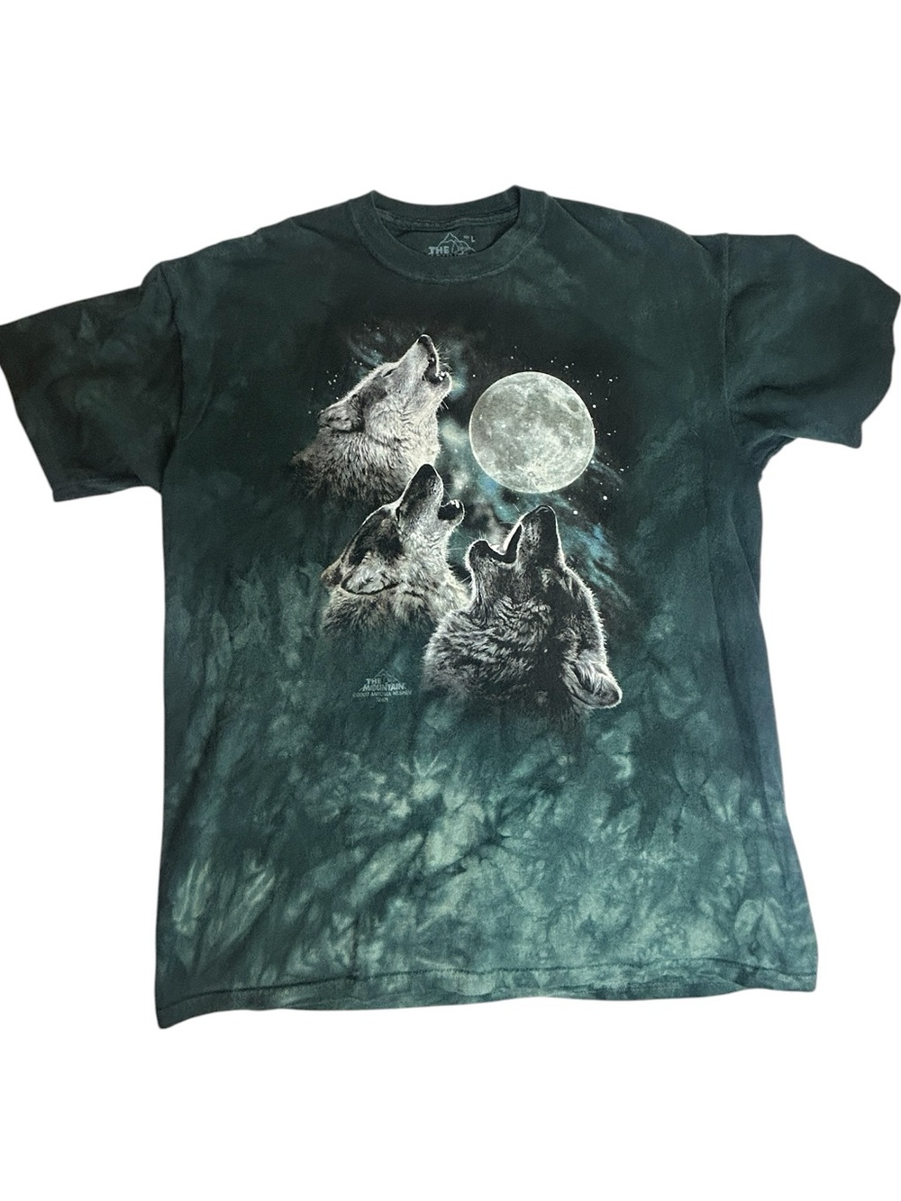 The Mountain Wolf Howling Moon Tie-Dye Unisex T-Shirt Black Gray 2007 Size Large